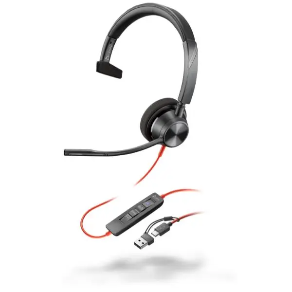 [8X216AA] Auriculares monoaurales Poly Blackwire 3310 con certificación Microsoft Teams USB-C + Adaptador USB-C/A