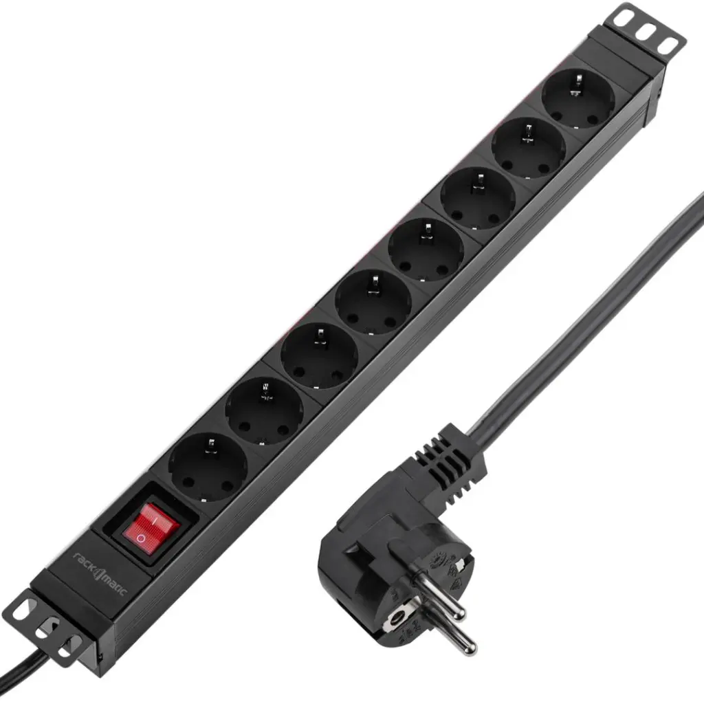 [RE131] Regleta de enchufes PVC para armario rack 19" 1U con 8 schuko e interruptor